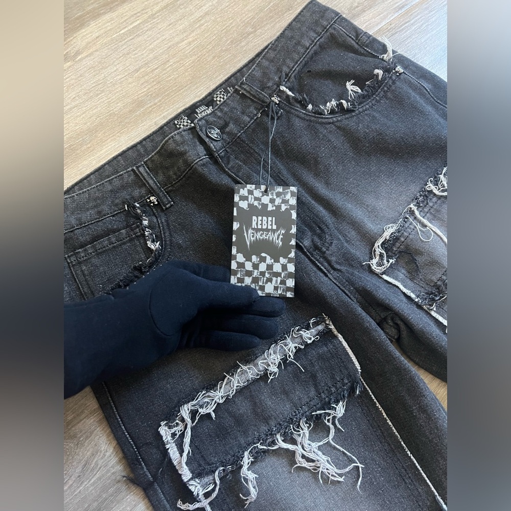 Rebel Vengeance Men’s Rock Punk Distressed Jeans - Picture 9 of 14